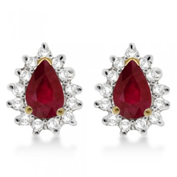 Ruby & Diamond Teardrop Earrings 14k Yellow Gold (1.10ctw)