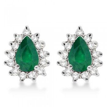 Emerald & Diamond Teardrop Earrings 14k White Gold (1.10ctw)