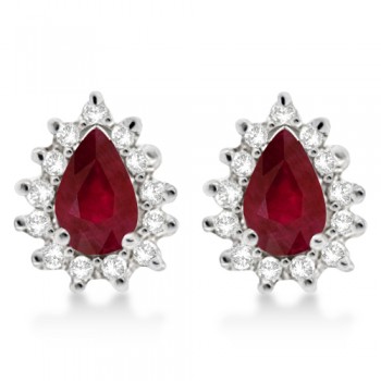 Ruby & Diamond Teardrop Earrings 14k White Gold (1.10ctw)