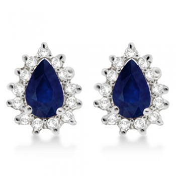 Blue Sapphire & Diamond Teardrop Earrings 14k White Gold (1.10ctw)
