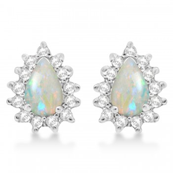Opal & Diamond Teardrop Earrings 14k White Gold (1.10ctw)