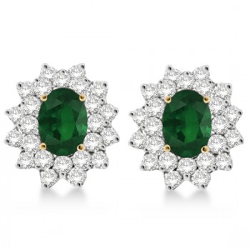 Diamond & Oval Cut Emerald Earrings 14k Yellow Gold (3.00ctw)