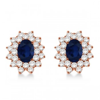 Diamond & Oval Cut Blue Sapphire Earrings 14k Rose Gold (3.00ctw)