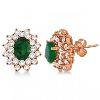 Diamond & Oval Cut Emerald Earrings 14k Rose Gold (3.00ctw)