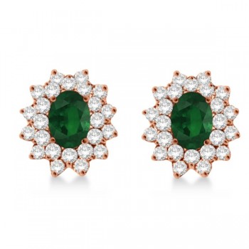 Diamond & Oval Cut Emerald Earrings 14k Rose Gold (3.00ctw)