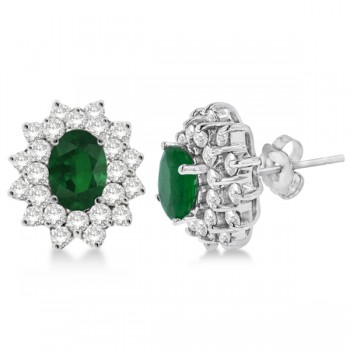 Diamond & Oval Cut Emerald Earrings 14k White Gold (3.00ctw)