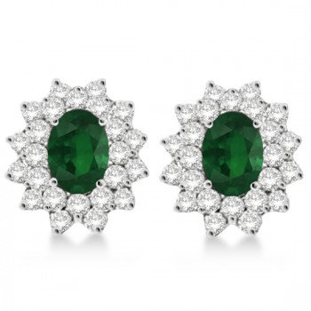 Diamond & Oval Cut Emerald Earrings 14k White Gold (3.00ctw)