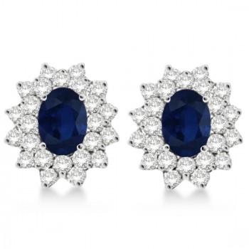 Diamond & Oval Cut Blue Sapphire Earrings 14k White Gold (3.00ctw)