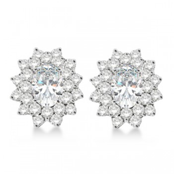 Diamond & Oval Cut Moissanite Earrings 14k White Gold (3.00ctw)