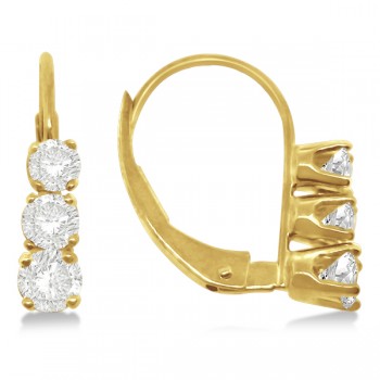 Three-Stone Leverback Diamond Earrings 14k Yellow Gold (0.50ct)