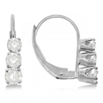 Three-Stone Leverback Diamond Earrings 14k White Gold (0.50ct)