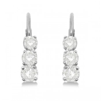 Three-Stone Leverback Diamond Earrings 14k White Gold (0.50ct)