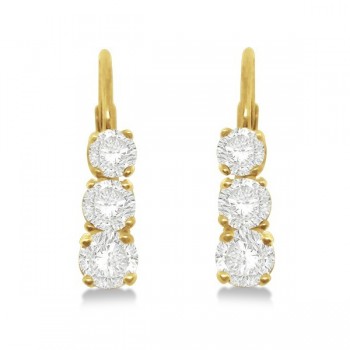 Three-Stone Leverback Diamond Earrings 14k Yellow Gold (0.50ct)