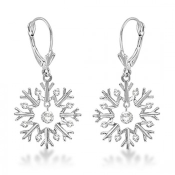 Snowflake Shaped Dangle Drop Diamond Earrings 14K White Gold (0.30ct)