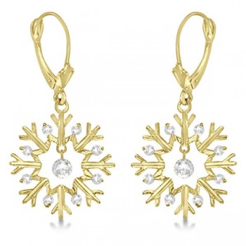 Snowflake Shaped Dangle Drop Diamond Earrings 14K Yellow Gold (0.30ct)