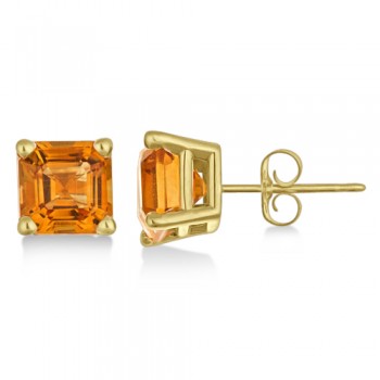 Asscher Cut Citrine Basket Stud Earrings 14k Yellow Gold (2.10ct)