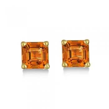 Asscher Cut Citrine Basket Stud Earrings 14k Yellow Gold (2.10ct)