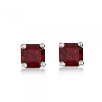 Asscher Cut Garnet Basket Stud Earrings 14k White Gold (2.70ct)