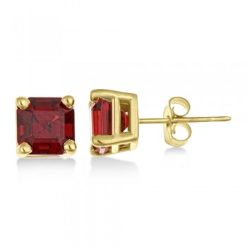 Asscher Cut Garnet Basket Stud Earrings 14k Yellow Gold (2.70ct)