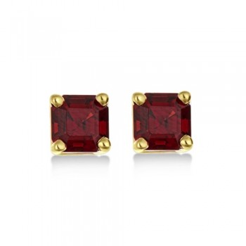 Asscher Cut Garnet Basket Stud Earrings 14k Yellow Gold (2.70ct)