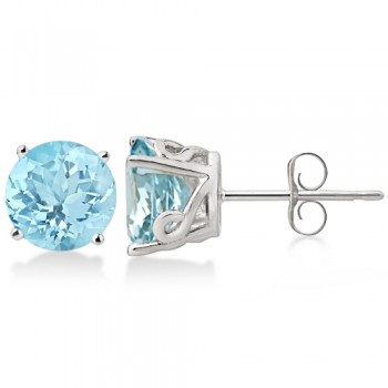 Antique Art Deco Aquamarine Stud Earrings 14k White Gold (2.50ct)