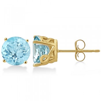 Antique Art Deco Aquamarine Stud Earrings 14k Yellow Gold (2.50ct)