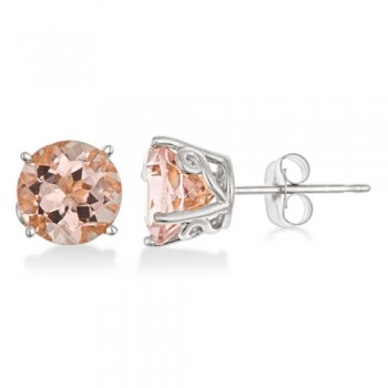 Antique Art Deco Morganite Stud Earrings 14k White Gold (2.50ct)