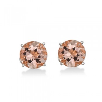 Antique Art Deco Morganite Stud Earrings 14k White Gold (2.50ct)