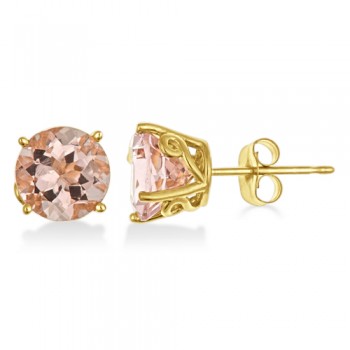 Antique Art Deco Morganite Stud Earrings 14k Yellow Gold (2.50ct)