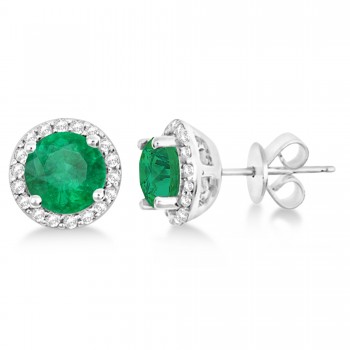 Emerald & Diamond Halo Stud Earrings in Sterling Silver 2.27ct