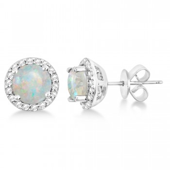 Opal & Diamond Halo Stud Earrings in Sterling Silver 2.27ct