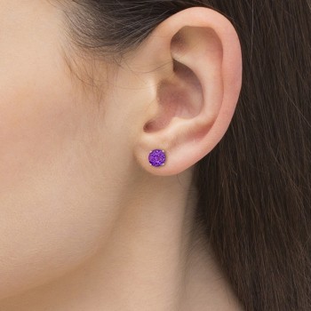 Purple Amethyst Stud Earrings Sterling Silver Prong Set (2.60ct)