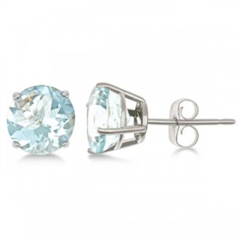 Aquamarine Stud Earrings Sterling Silver Prong Set (2.50ct)