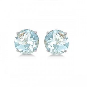 Aquamarine Stud Earrings Sterling Silver Prong Set (2.50ct)