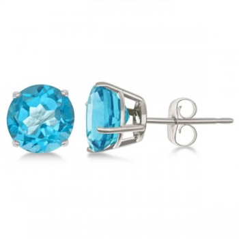 Blue Topaz Stud Earrings Sterling Silver Prong Set (3.00ct)