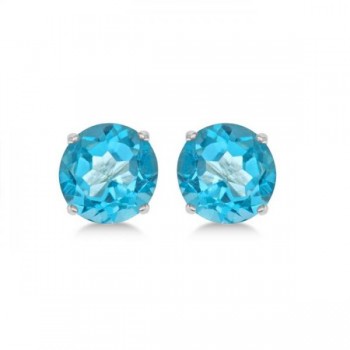 Blue Topaz Stud Earrings Sterling Silver Prong Set (3.00ct)