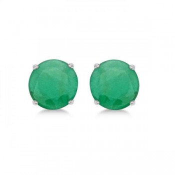 Emerald Stud Earrings Sterling Silver Prong Set (2.50ct)