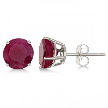 Garnet Stud Earrings Sterling Silver Prong Set (3.20ct)