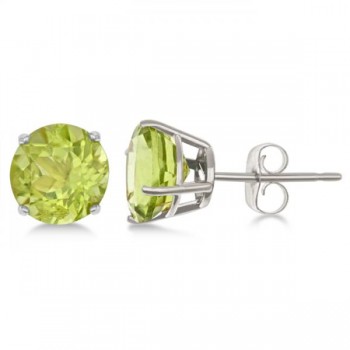 Peridot Stud Earrings Sterling Silver Prong Set (2.50ct)