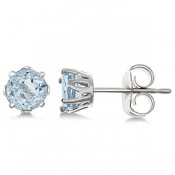 Aquamarine Stud Earrings Sterling Silver Prong Set (0.82ct)