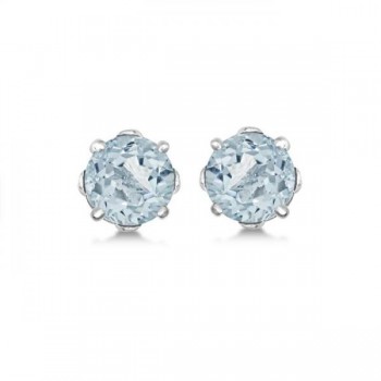 Aquamarine Stud Earrings Sterling Silver Prong Set (0.82ct)