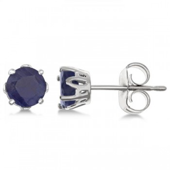 Blue Sapphire Stud Earrings Sterling Silver Prong Set (1.40ct)