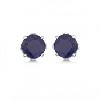 Blue Sapphire Stud Earrings Sterling Silver Prong Set (1.40ct)