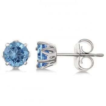 Blue Topaz Stud Earrings Sterling Silver Prong Set (1.12ct)