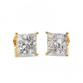 4.00ct. Princess Diamond Stud Earrings 14kt Yellow Gold (H-I, SI2-SI3)