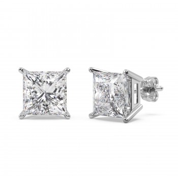 4.00ct. Princess Diamond Stud Earrings 18kt White Gold (H-I, SI2-SI3)