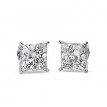 4.00ct. Princess Diamond Stud Earrings 18kt White Gold (H-I, SI2-SI3)