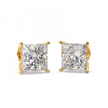 4.00ct. Princess Diamond Stud Earrings 18kt Yellow Gold (H-I, SI2-SI3)