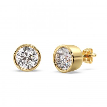 3.00ct. Bezel Set Diamond Stud Earrings 14kt Yellow Gold (G-H, VS2-SI1)