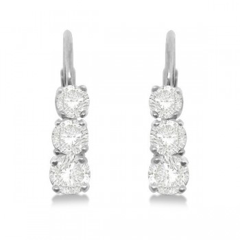 Three-Stone Leverback Diamond Earrings 14k White Gold (0.24ct)